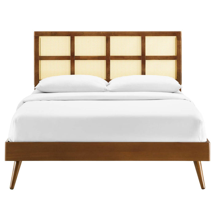 Sidney Cane and Wood Queen Platform Bed With Splayed Legs