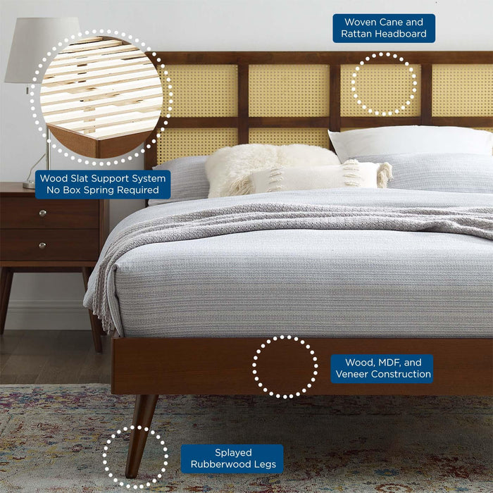 Sidney Cane and Wood King Platform Bed With Splayed Legs