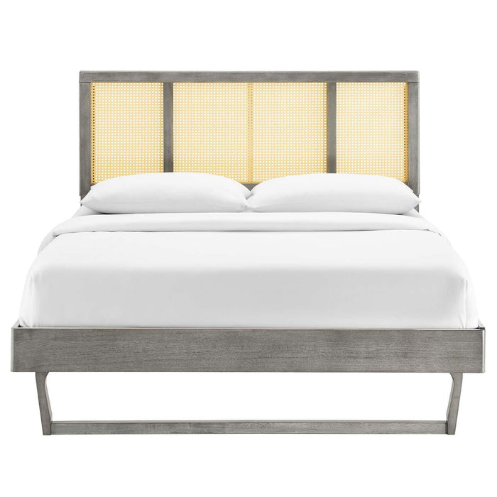 Kelsea Cane and Wood Queen Platform Bed With Angular Legs