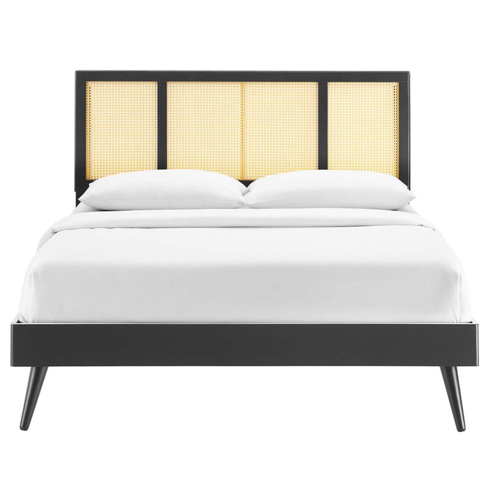 Kelsea Cane and Wood King Platform Bed With Splayed Legs