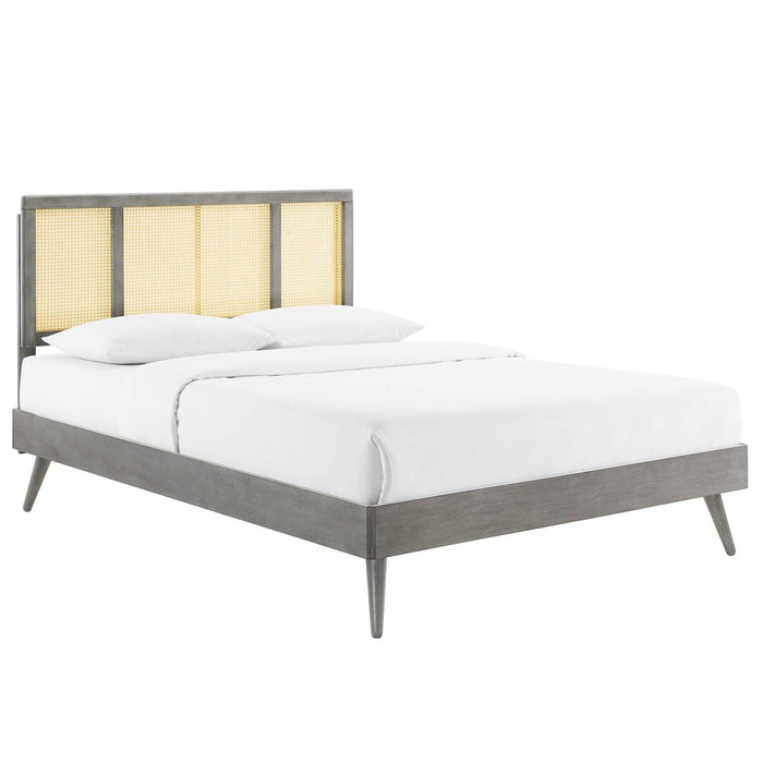 Kelsea Cane and Wood Queen Platform Bed With Splayed Legs