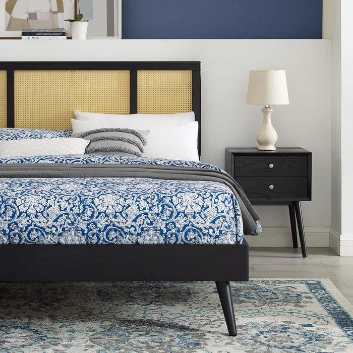 Kelsea Cane and Wood King Platform Bed With Splayed Legs