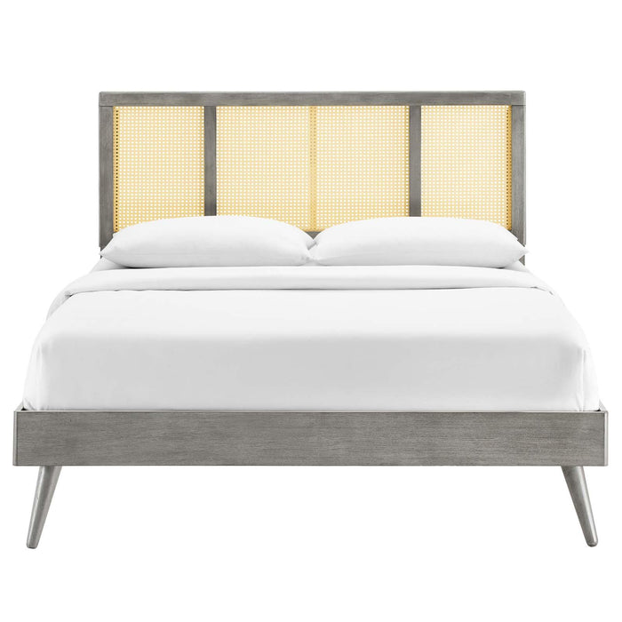 Kelsea Cane and Wood Full Platform Bed With Splayed Legs