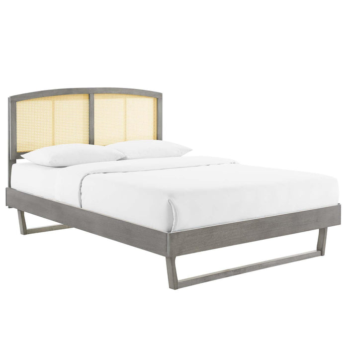 Sierra Cane and Wood Queen Platform Bed With Angular Legs