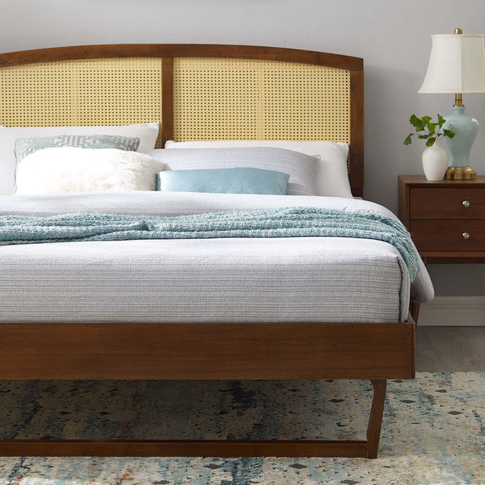 Sierra Cane and Wood King Platform Bed With Angular Legs