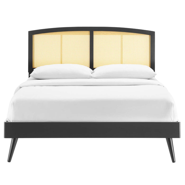 Sierra Cane and Wood Queen Platform Bed With Splayed Legs