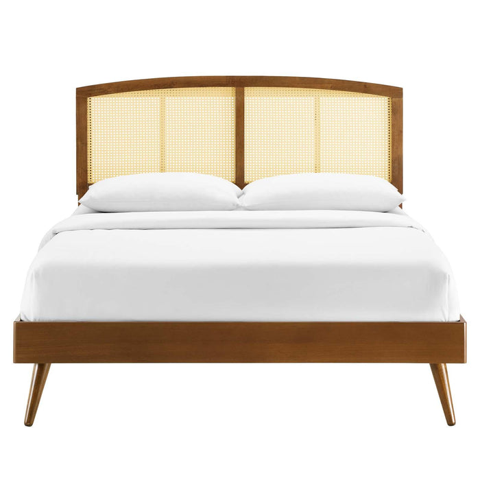 Sierra Cane and Wood Full Platform Bed With Splayed Legs