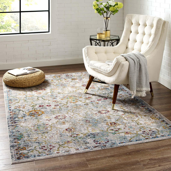 Success Manuka Distressed Vintage Floral Lattice 5x8 Area Rug