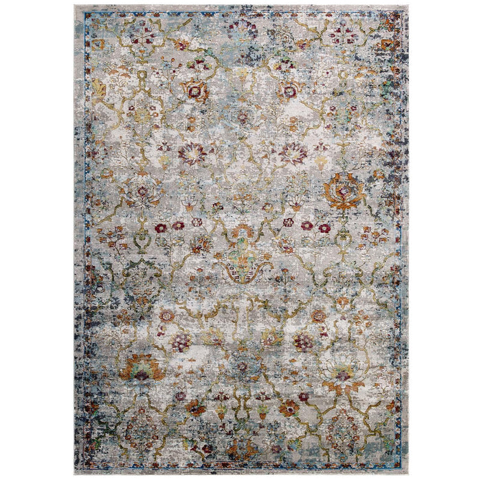 Success Manuka Distressed Vintage Floral Lattice 4x6 Area Rug image