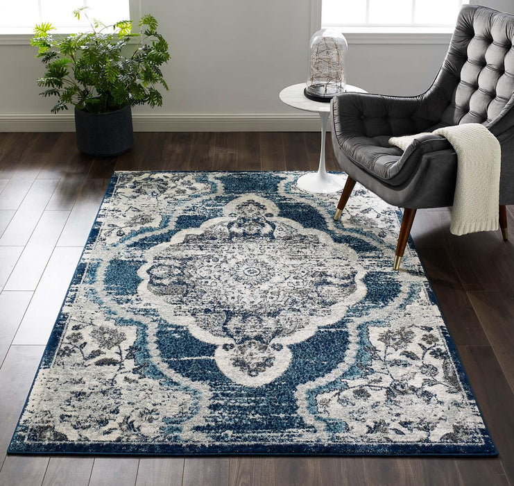 Entourage Malia Distressed Vintage Floral Persian Medallion 5x8 Area Rug