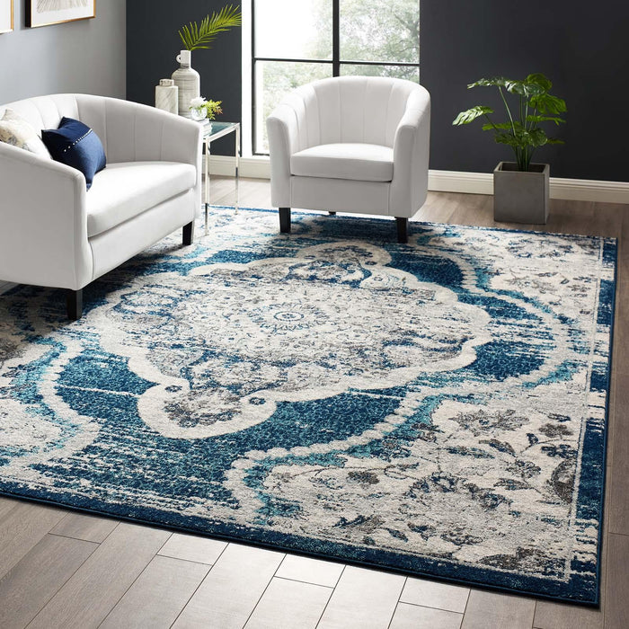 Entourage Malia Distressed Vintage Floral Persian Medallion 8x10 Area Rug