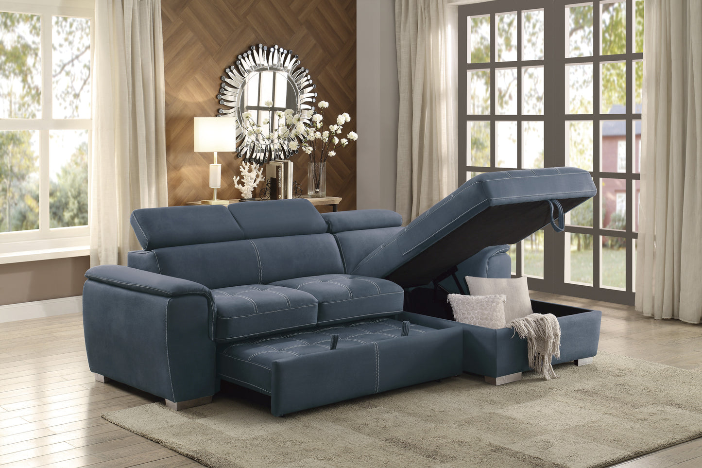 Ferriday 2-Piece Sectional with Pull-out Bed and Hidden Storage BLUE