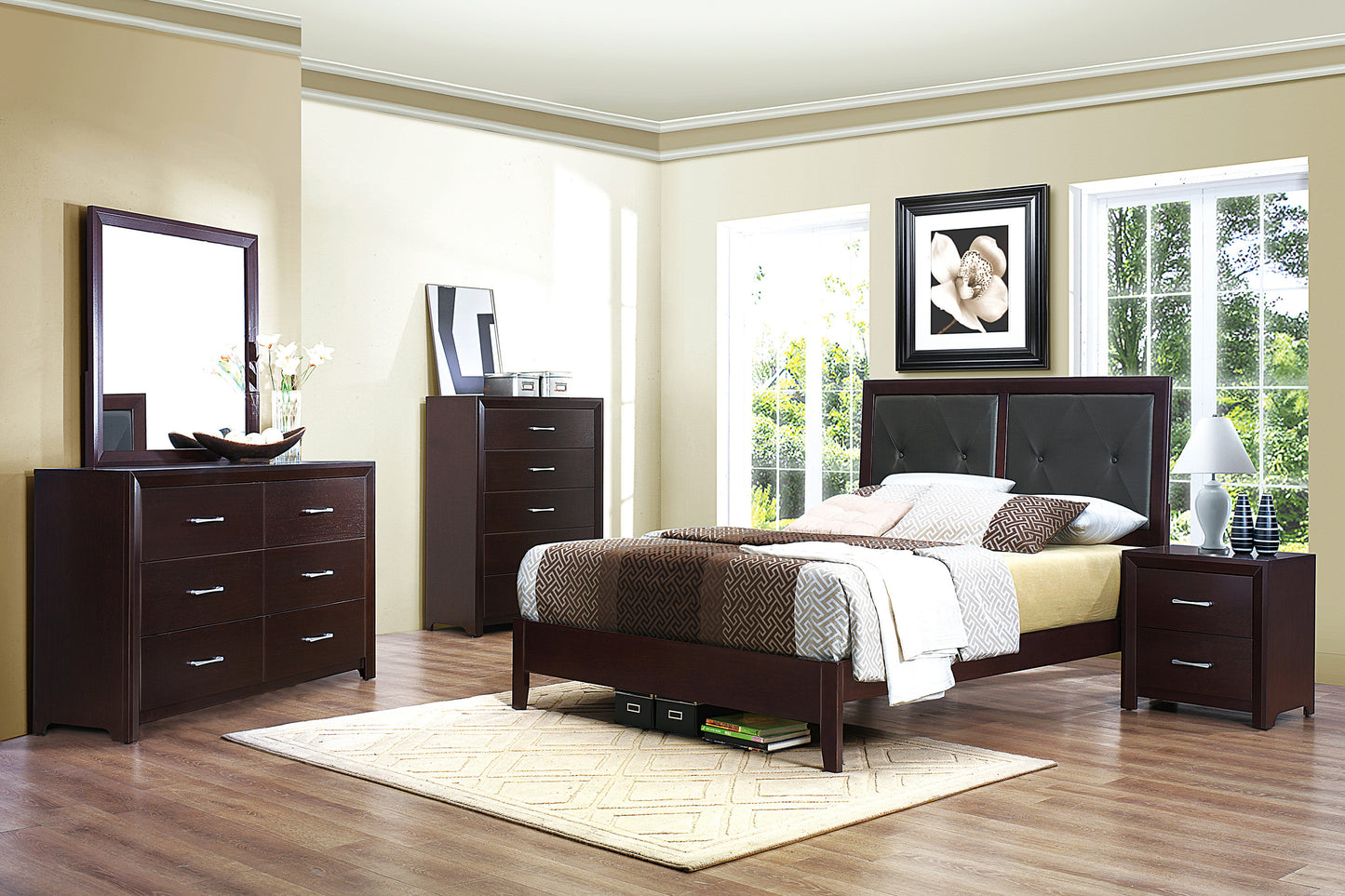 Edina 4PC Twin/Full/Queen Bedroom Set-Twin/Full/Queen bed, dresser, mirror, night stand  ESPRESSO
