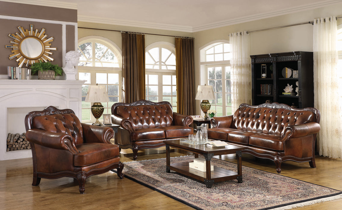 Victoria Top Grain Leather Tufted Sofa BROWN ONLY