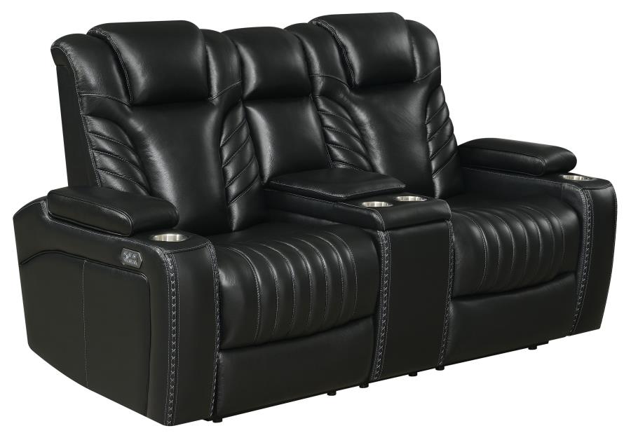 Bismark Top Grain Leather Power Sofa BLACK