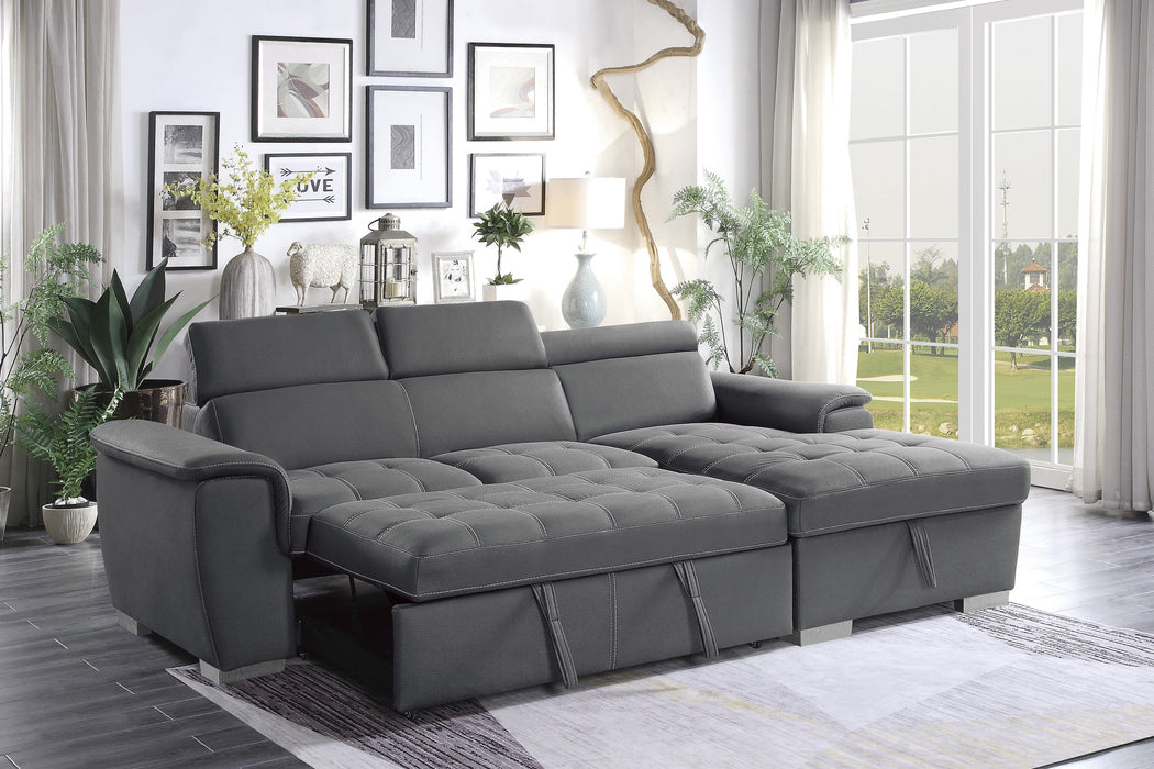 Ferriday 2-Piece Sectional with Pull-out Bed and Hidden Storage DARK GREY