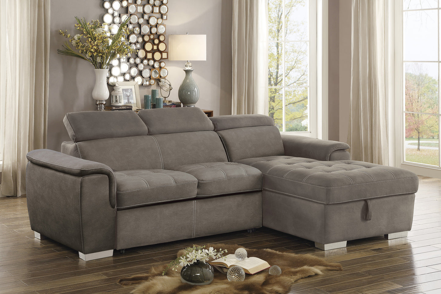 Ferriday 2-Piece Sectional with Pull-out Bed and Hidden Storage TAUPE