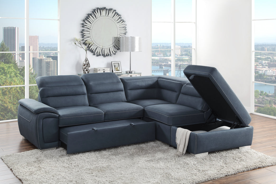 Platina Sectional W/Sleeper & Storage BLUE