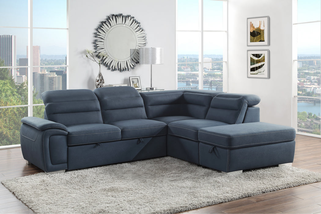 Platina Sectional W/Sleeper & Storage BLUE