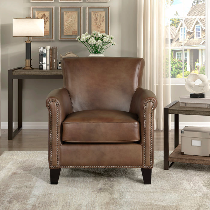 Braintree Top Grain Leather Accent Chair BROWN %100 LEATHER