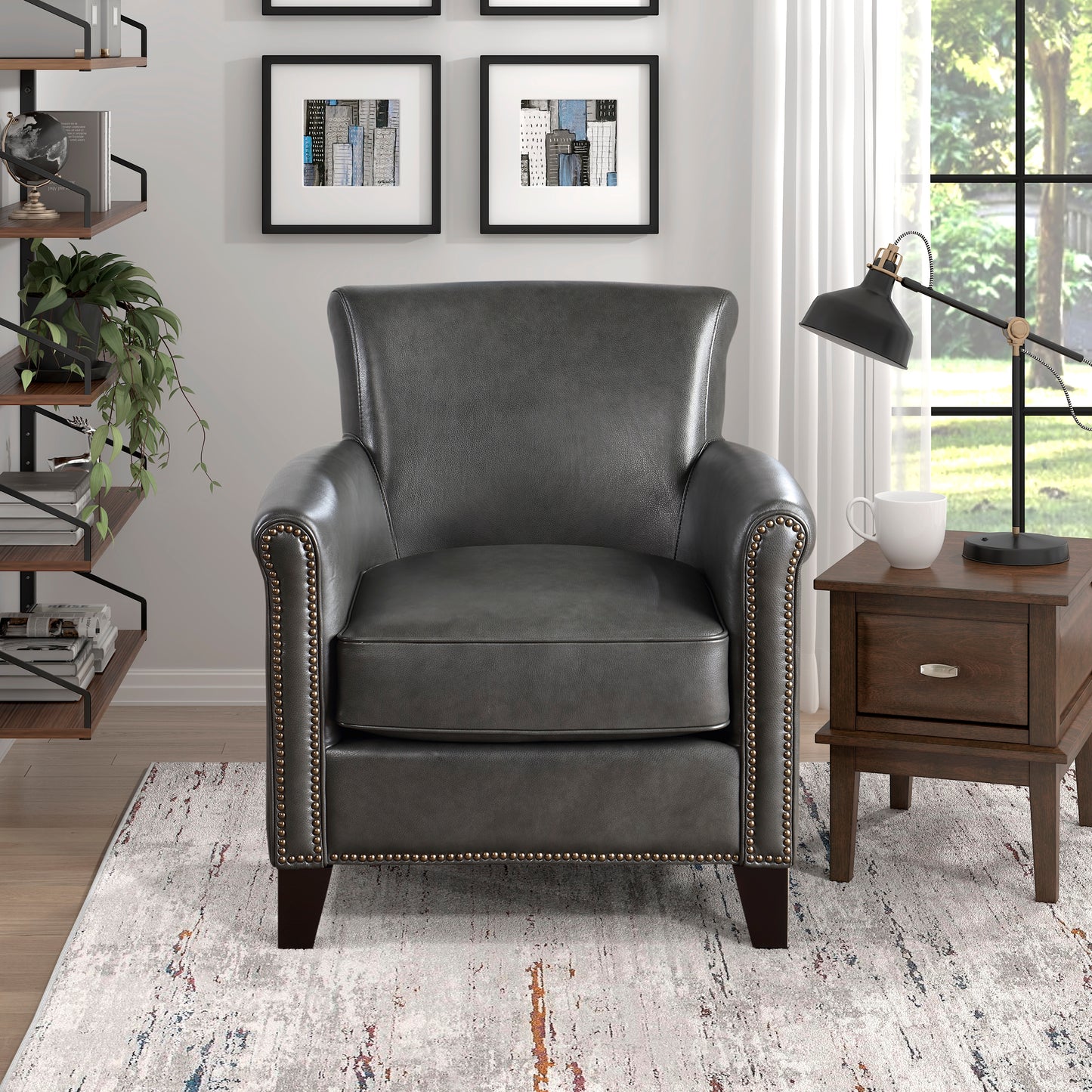 Braintree Top Grain Leather Accent Chair GREY %100 LEATHER
