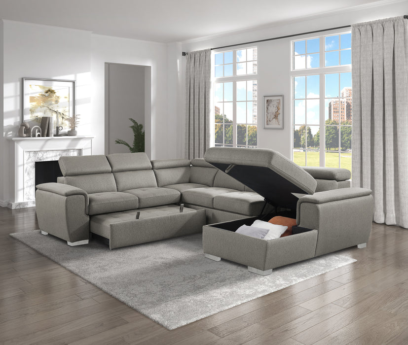 Berel Sectional W/ Sleeper & Storage BROWN