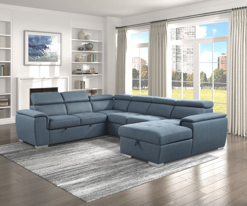 Berel Sectional W/ Sleeper & Storage BLUE