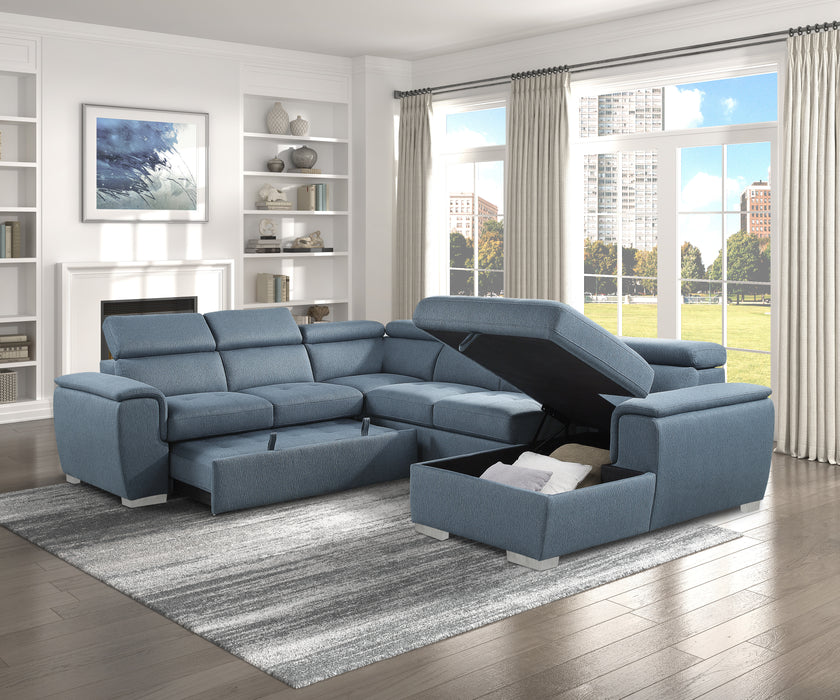 Berel Sectional W/ Sleeper & Storage BLUE