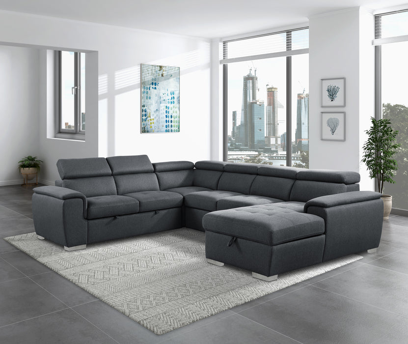 Berel Sectional W/ Sleeper & Storage CHARCOAL