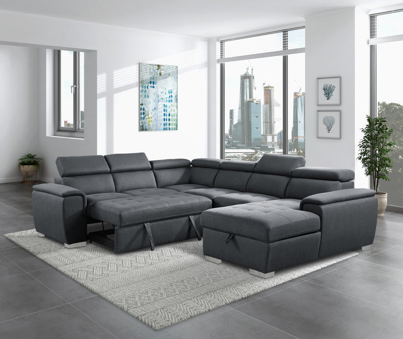 Berel Sectional W/ Sleeper & Storage CHARCOAL