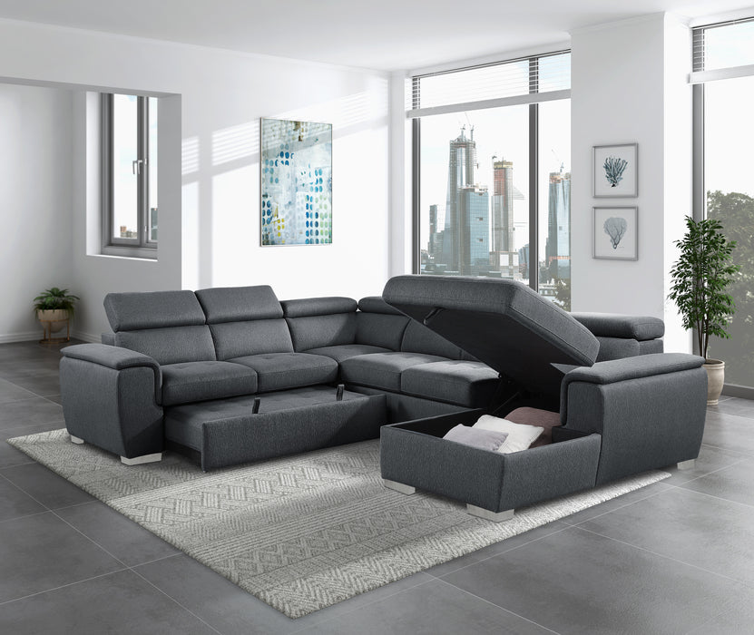 Berel Sectional W/ Sleeper & Storage CHARCOAL