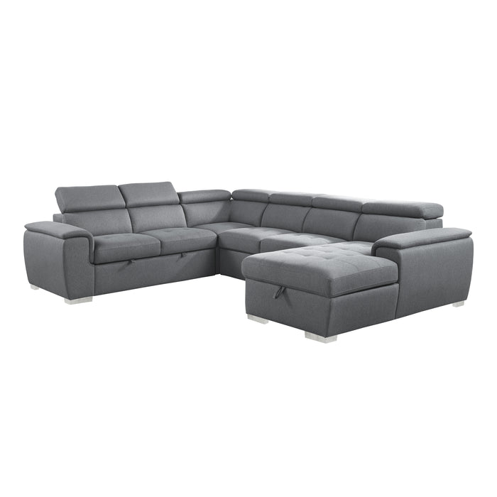 Berel Sectional W/ Sleeper & Storage GREY