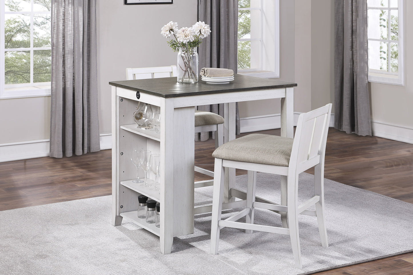 Daye 3PC Counter Dinette w/USB WHITE-SOLD IN SET ONLY