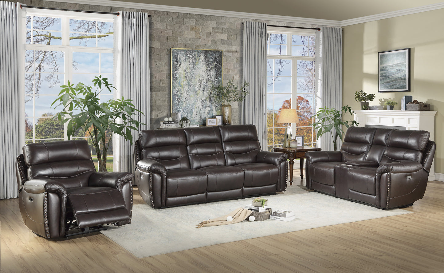 Lance Italian Leather Power Reclining Sofa BROWN ONLY