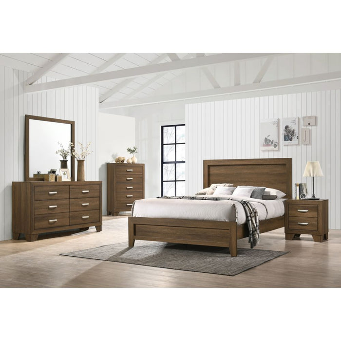 Miquell Queen Bed -Box Spring Required OAK BROWN