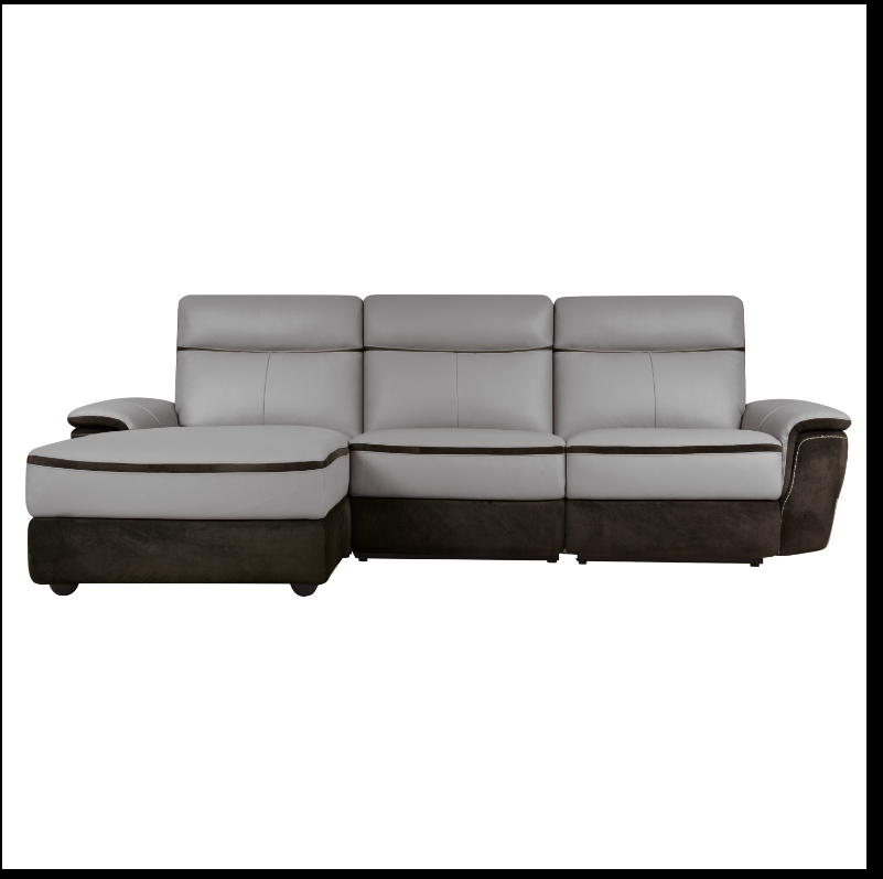Laertes 3PC Top Grain Leather Power Sectional RAF OR LAF GREY 2 TONE ONLY