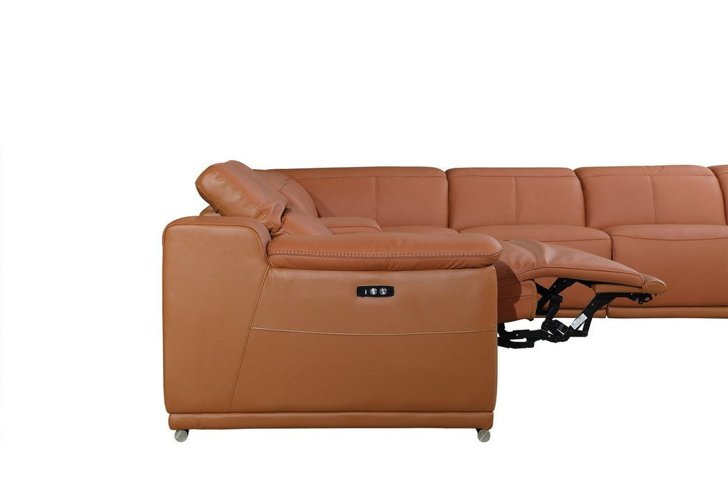 Alanzo 6PC Modular Italian Leather Power Reclining Sectional CAMEL