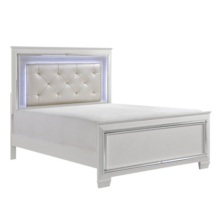 Allura Queen Bedroom Set Queen Bed W/ LED night stand dresser mirror WHITE