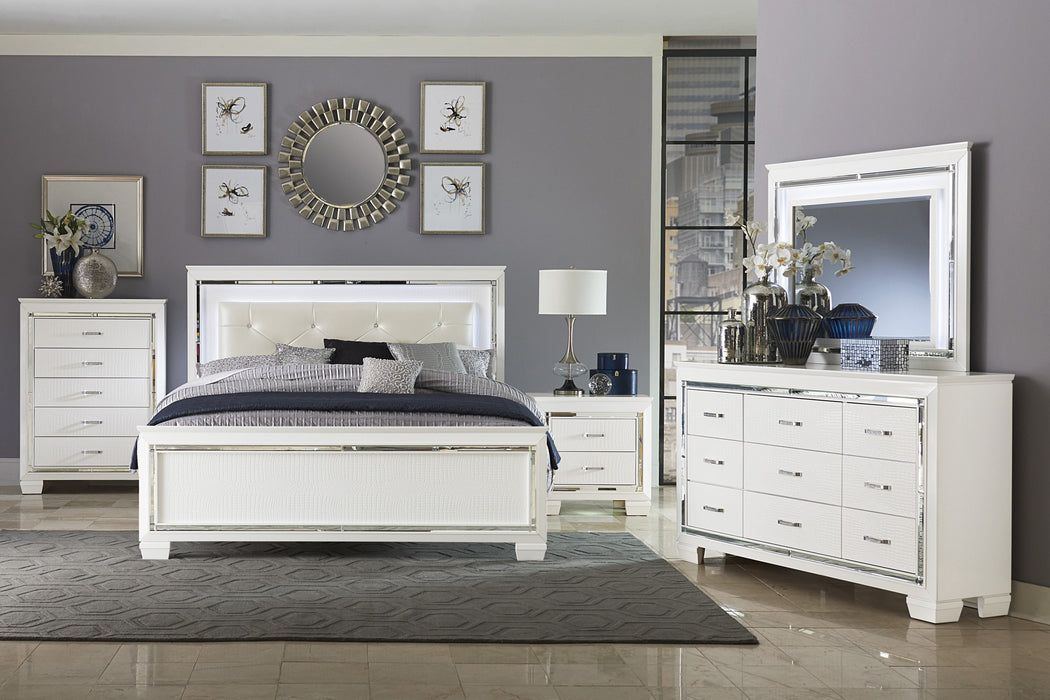 Allura Queen Bedroom Set Queen Bed W/ LED night stand dresser mirror WHITE