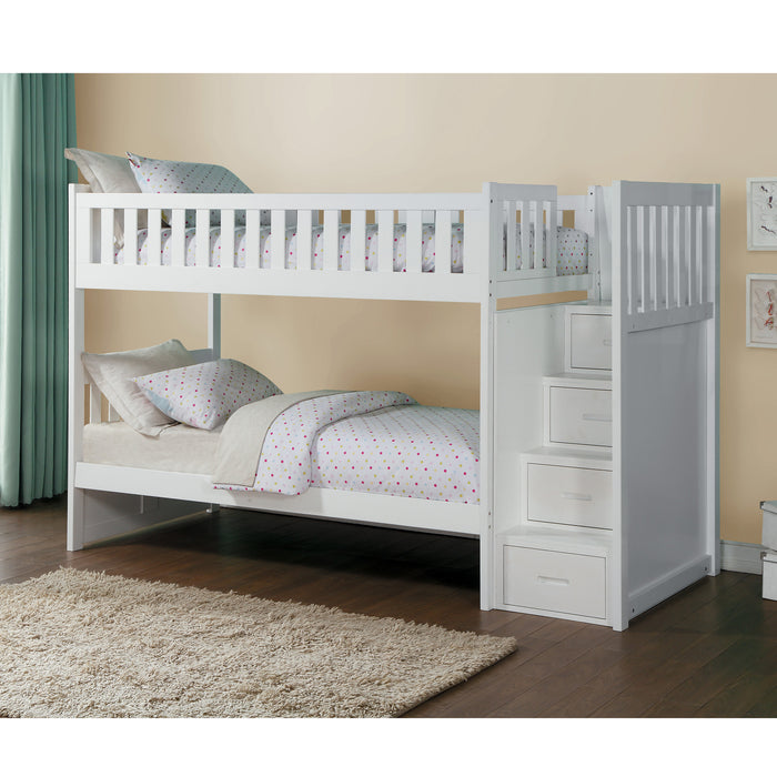 Galen Twin/Twin Bunkbed W/Stairs WHITE