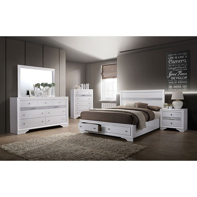 Luster 4PC Queen bedroom Set Q-bed, nitestand, dresser, mirror WHITE