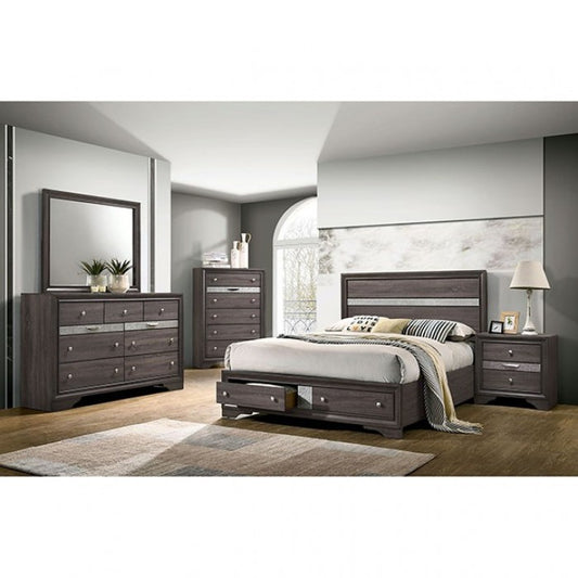 Luster 4PC Queen Bedroom - Q Bed, nitestand, dresser, mirror GREY