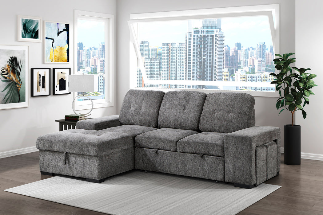 Dadeville Sectional with Sleeper & Storage & Ottomans LAF only GREY ONLY