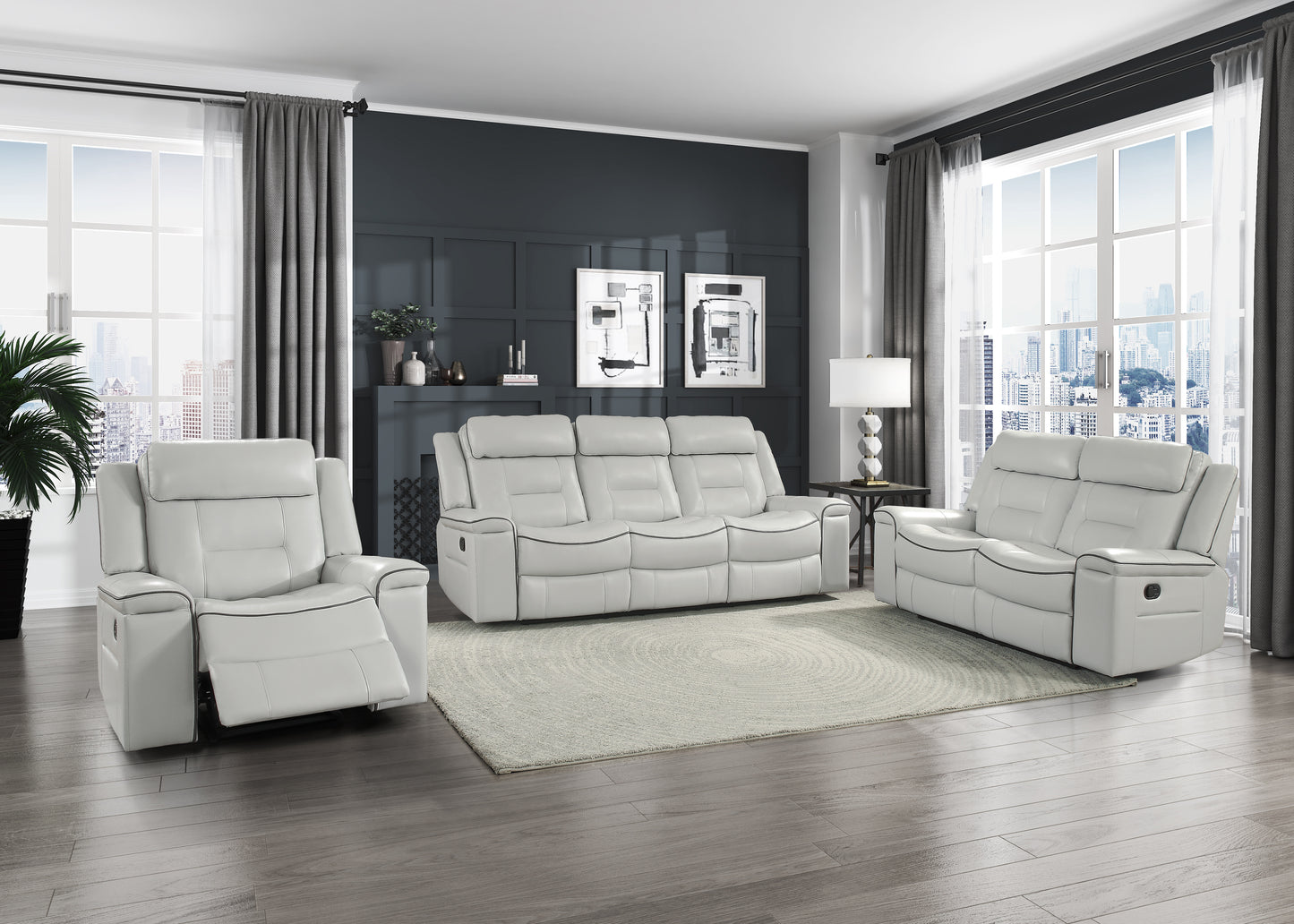 Darwan VINYL Lay Flat Reclining Sofa LITE GREY