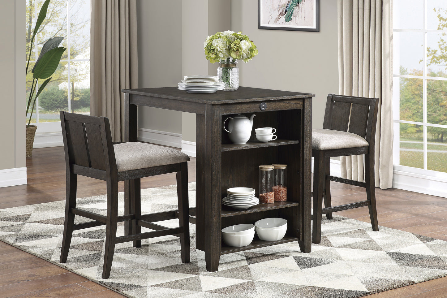 Daye 3PC Counter Dinette w/USB BROWN-SOLD IN SET ONLY
