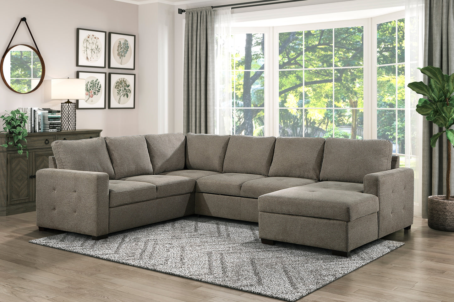 Elton 3PCS LAF or RAF Sectional with Sleeper & Storage BROWN ONLY
