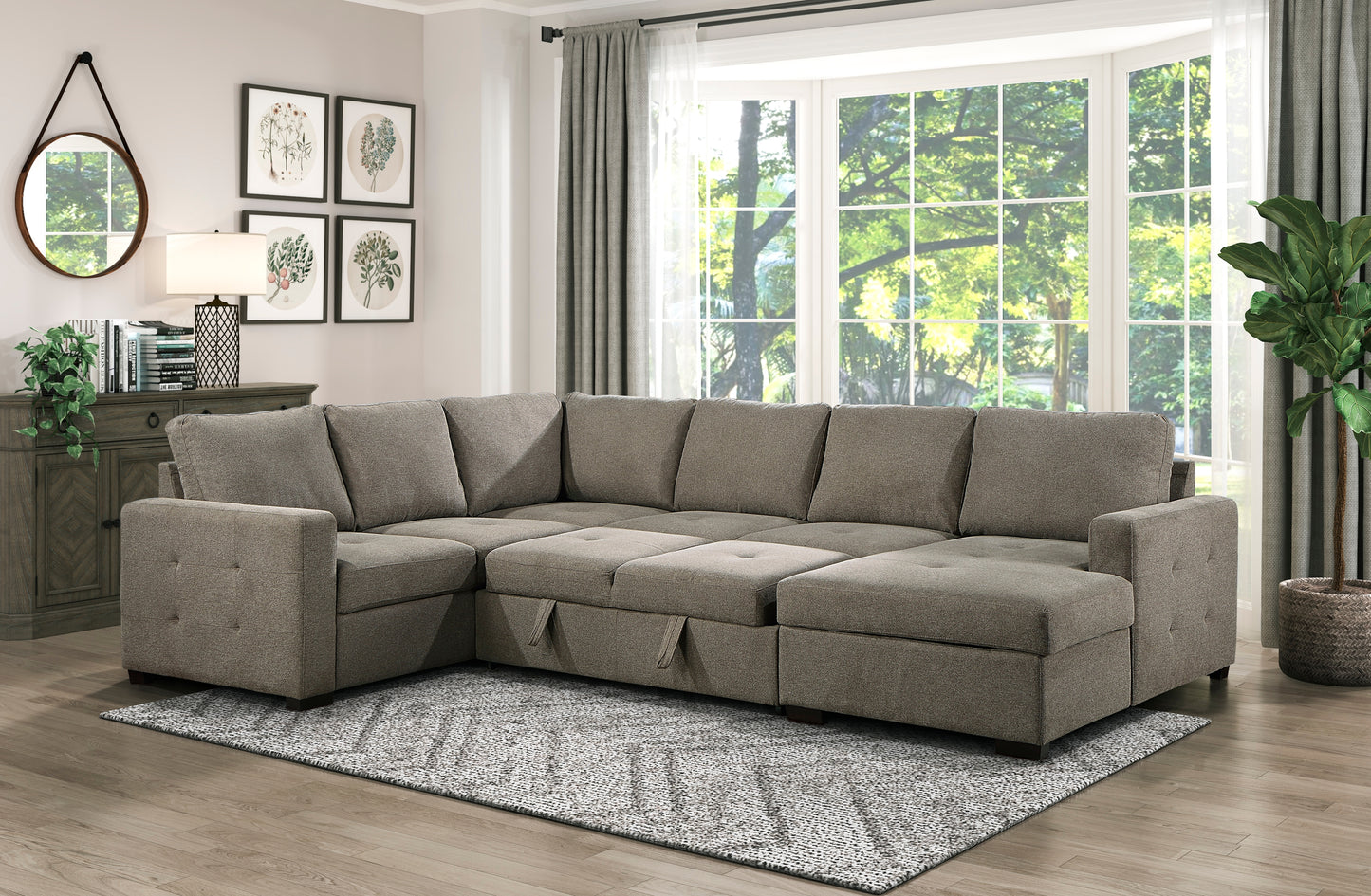 Elton 3PCS LAF or RAF Sectional with Sleeper & Storage BROWN ONLY