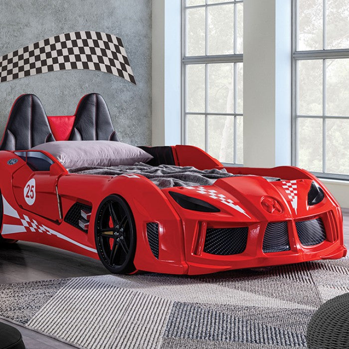 #Trackster Twin Race Car Bed RED