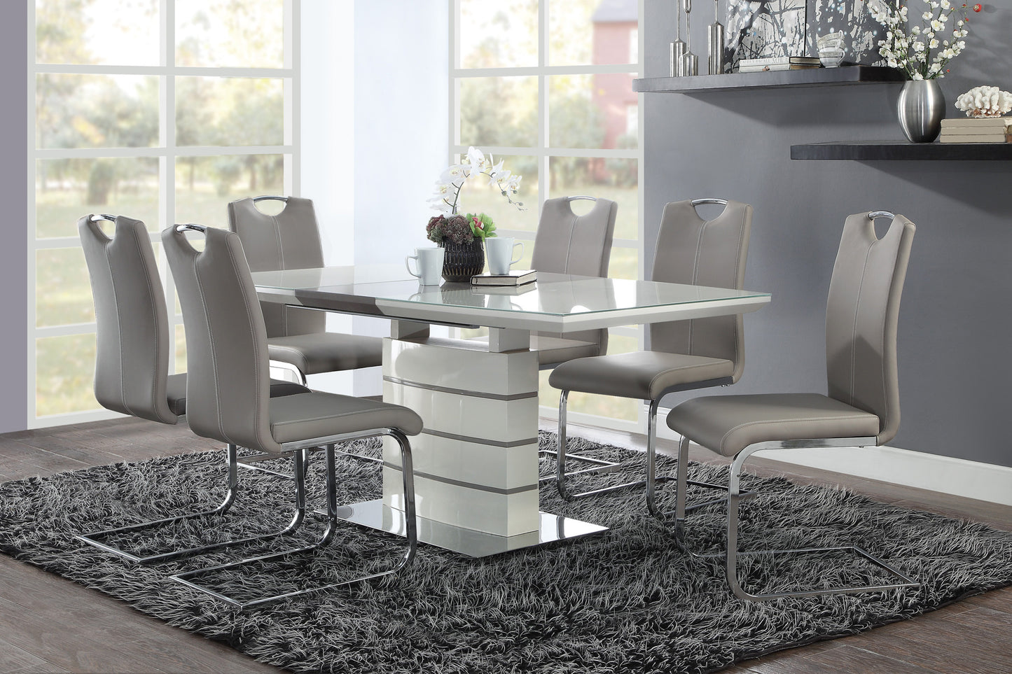 Glissand 5PC Dining Set- Table & 4 Chairs WHITE/GREY/TAUPE only