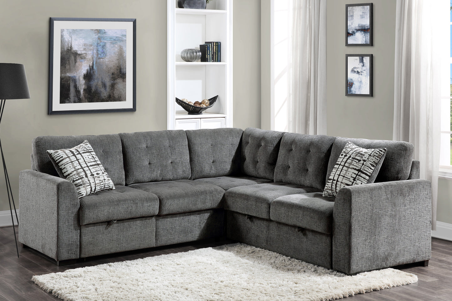 Lanning Sectional W/ Sleeper & Chaise GREY ONLY
